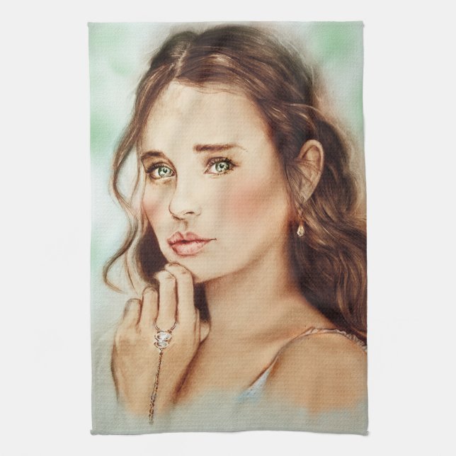 Colourful kitchen towel - Lady of Spring (Vertical)