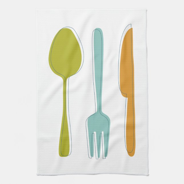 Colourful Kitchen Utensils Mid Century Retro Kitchen Towel (Vertical)