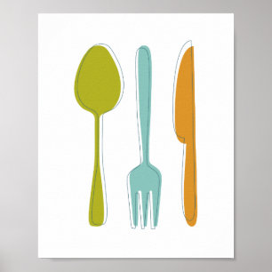 Colourful Kitchen Utensils Mid Century Wall Art