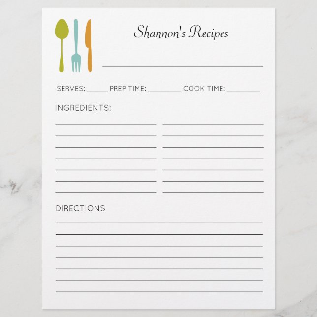 Colourful Kitchen Utensils Personalized Recipe Pag Flyer (Back)