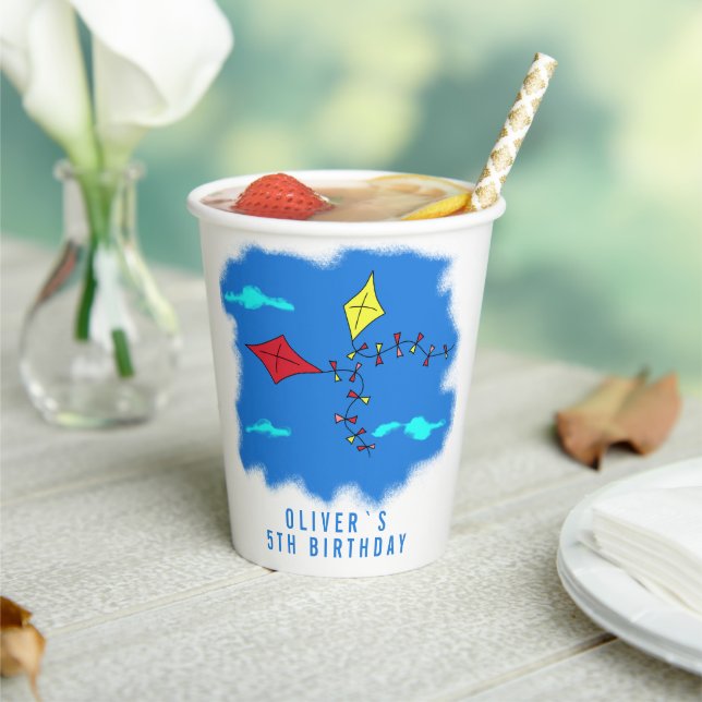 Colourful Kites in Blue Sky Kids Birthday Paper Cu Paper Cups (Insitu)