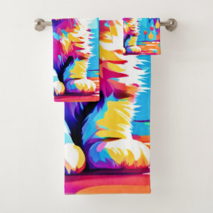 Colourful Kitten Design  Bath Towel Set