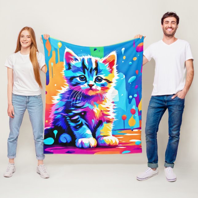 Colourful Kitten Design  Fleece Blanket (In Situ)