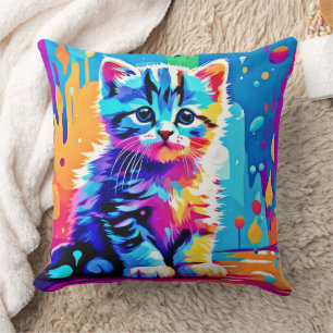 Colourful Kitten Design  Throw Pillow