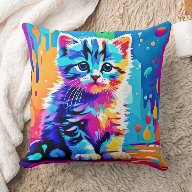 Colourful Kitten Design  Throw Pillow (Blanket)