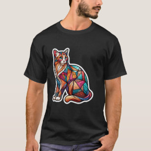 Colourful Kitten Lover Cute Geometry Mosaic Style T-Shirt