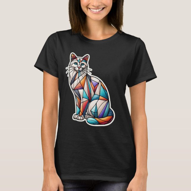 Colourful Kitten Lover Cute Geometry Mosaic Style  T-Shirt (Front)