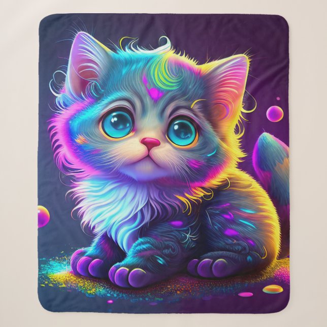 "Colourful Kitten" Sherpa Blanket (Front)
