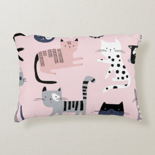 Colourful Kittens: Childish Pink Vintage Accent Pillow