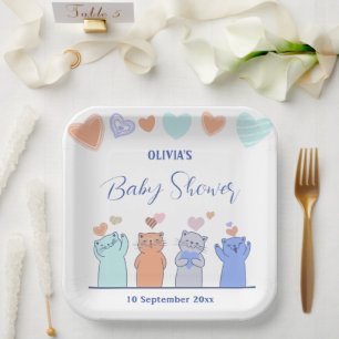 Colourful kittens hearts pink Baby Shower Decor  Paper Plate