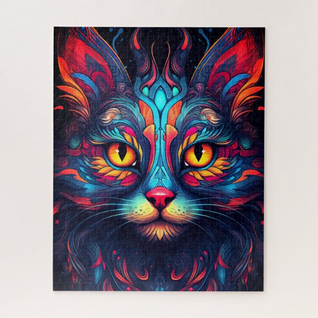 Colourful Kitty Cat Animal Psychedelic Fantasy Art Jigsaw Puzzle (Vertical)