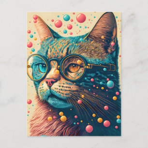 Colourful Kitty Cat Illustration Postcard