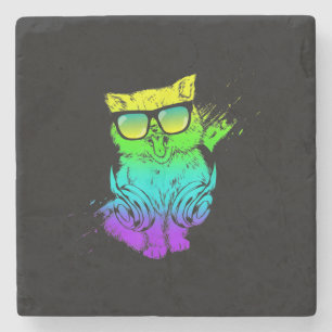 Colourful Kitty Cat Music Lover Gift Stone Coaster