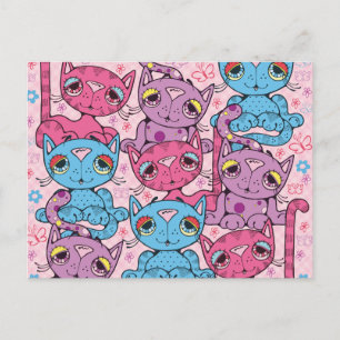 Colourful Kitty Cat Pattern Graphic Design Postcard