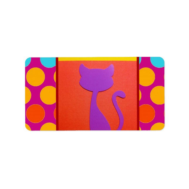 Colourful Kitty Cat Polka Dot Pattern Label (Front)