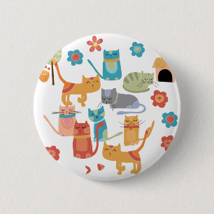Colourful Kitty Cats Print Gifts for Cat Lovers 2 Inch Round Button
