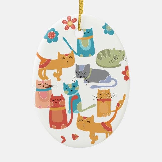 Colourful Kitty Cats Print Gifts for Cat Lovers Ceramic Ornament (Front)
