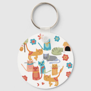 Colourful Kitty Cats Print Gifts for Cat Lovers Keychain