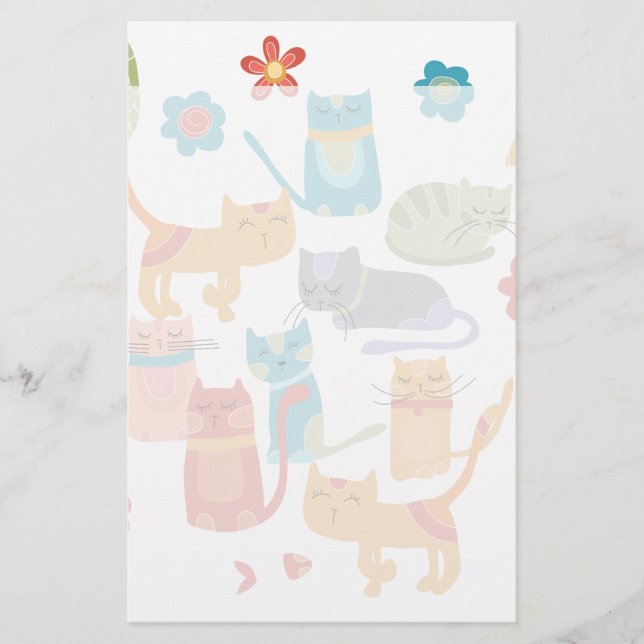Colourful Kitty Cats Print Gifts for Cat Lovers Stationery (Front)