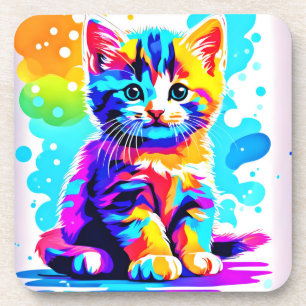 Colourful Kitty Splash Coaster