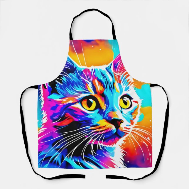 Colourful Kitty Stare Apron (Front)