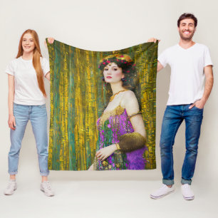 Colourful Klimt Style Collage Portrait of a Woman Fleece Blanket