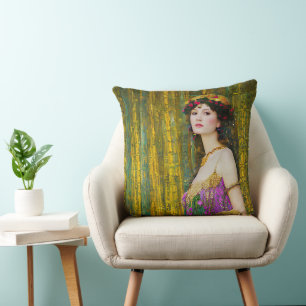 Colourful Klimt Style Collage Portrait of a Woman Throw Pillow