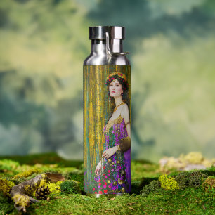 Colourful Klimt Style Collage Portrait of a Woman Water Bottle