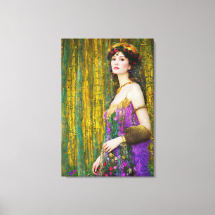 Colourful Klimt Style Collage Portrait of Woman Canvas Print