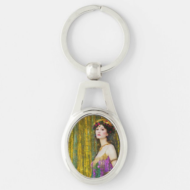 Colourful Klimt Style Collage Portrait of Woman Keychain (Front)