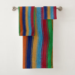 Colourful knitted stripes bath towel set