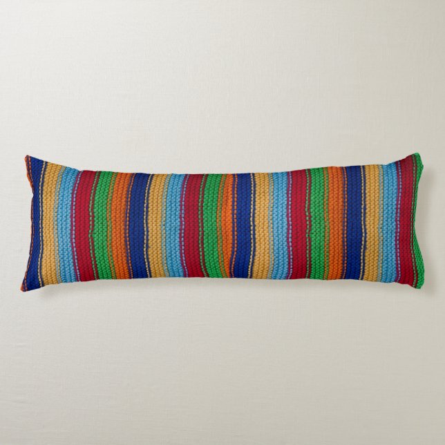 Colourful knitted stripes body pillow (Front)