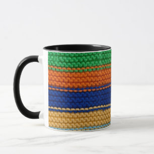 Colourful knitted stripes mug
