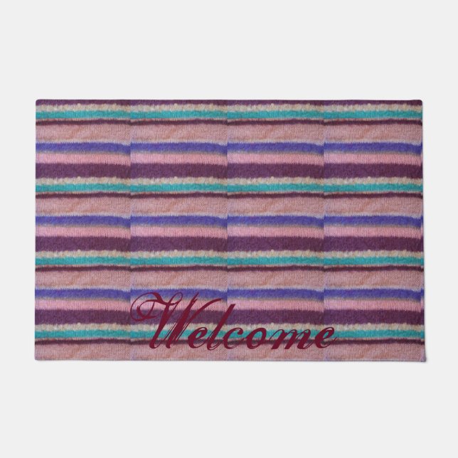 colourful knitted stripes unique vintage fun doormat (Front)