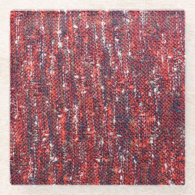 Colourful Knitted Texture: Cozy Background Glass Coaster (Front)