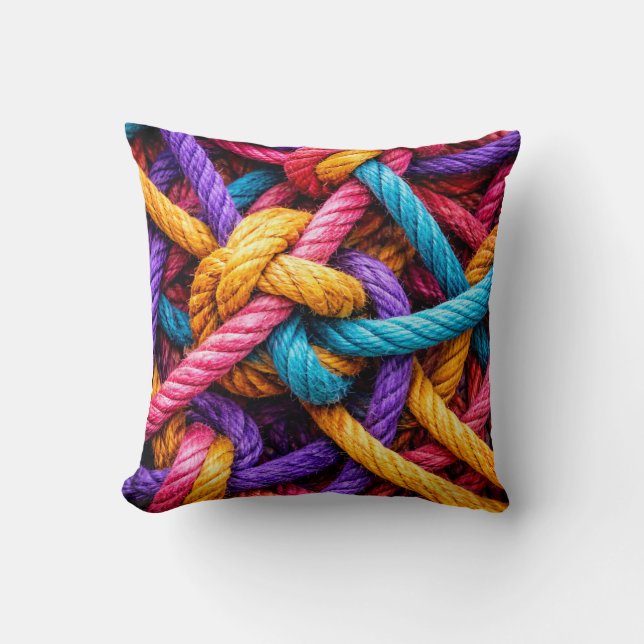 Colourful Knotted Rope Pattern – Vibrant  Tshirt Throw Pillow (Front)