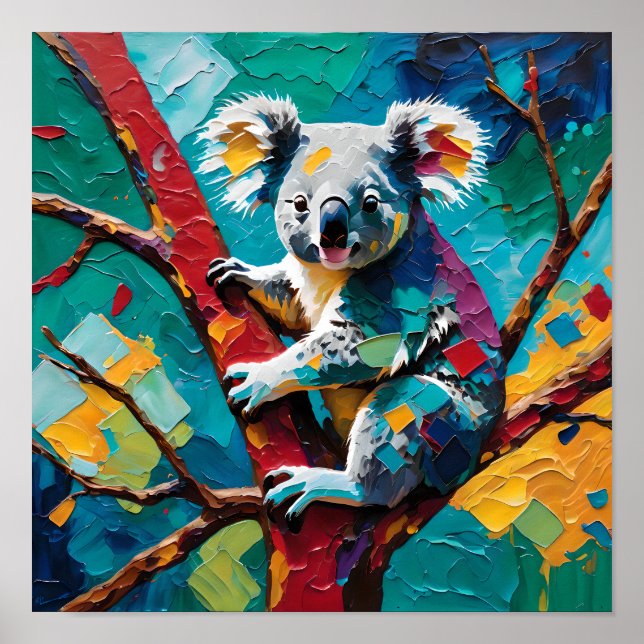 Colourful Koala on Tree – Modern Impasto  Poster (Front)