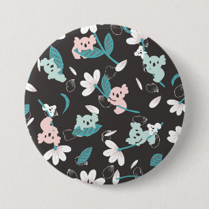 Colourful Koala Pattern Cute Animal and Floral 3 Inch Round Button