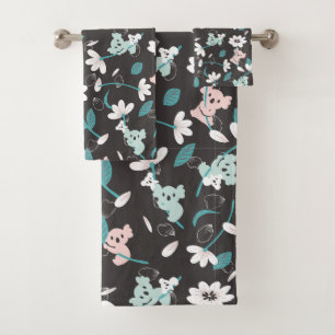 Colourful Koala Pattern Cute Animal and Floral Bath Towel Set