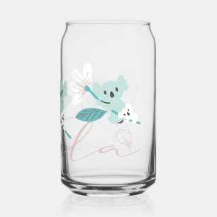 Colourful Koala Pattern Cute Animal and Floral Can Glass