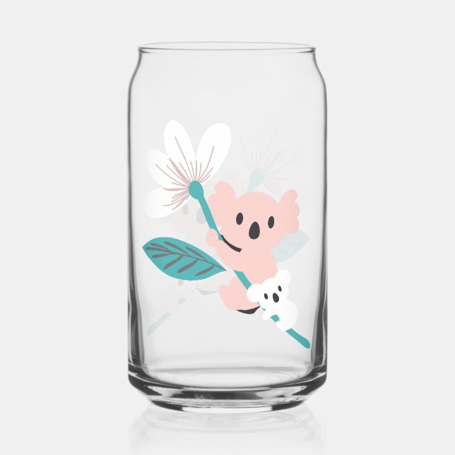 Colourful Koala Pattern Cute Animal and Floral Can Glass (Front)