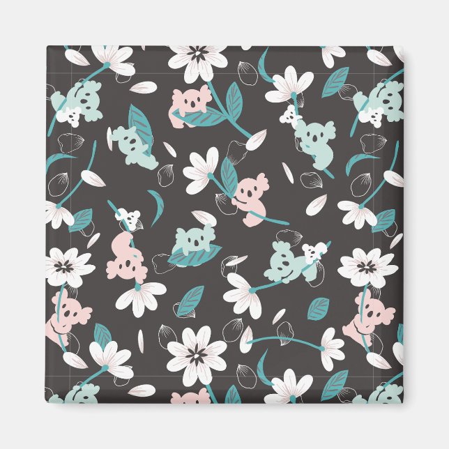 Colourful Koala Pattern Cute Animal and Floral Magnet (Front)