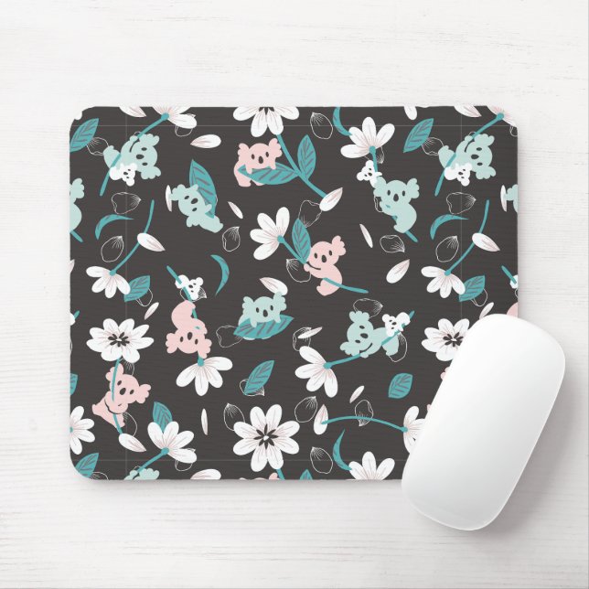 Colourful Koala Pattern Cute Animal and Floral Mouse Pad (With Mouse)
