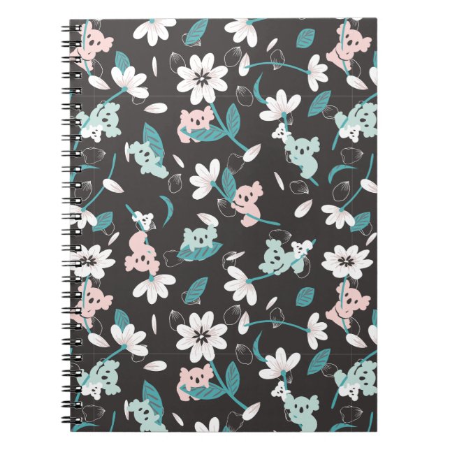 Colourful Koala Pattern Cute Animal and Floral Notebook (Front)