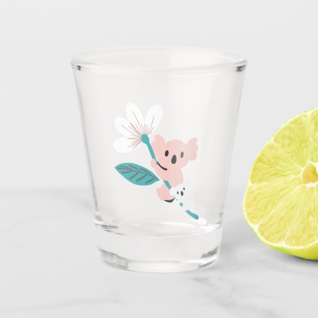 Colourful Koala Pattern Cute Animal and Floral Shot Glass (Front)