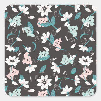 Colourful Koala Pattern Cute Animal and Floral Square Sticker