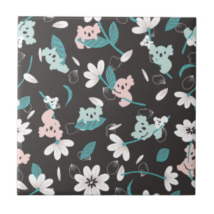 Colourful Koala Pattern Cute Animal and Floral Tile