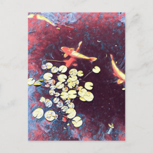 Colourful koi fish Japanese fishpond Postcard