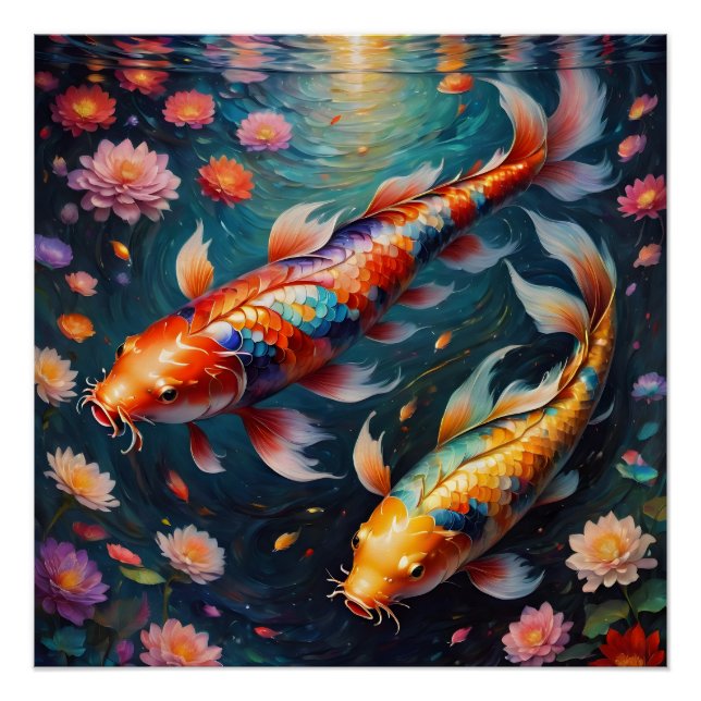 Colourful Koi Fish no 1 Glossy Poster (Front)