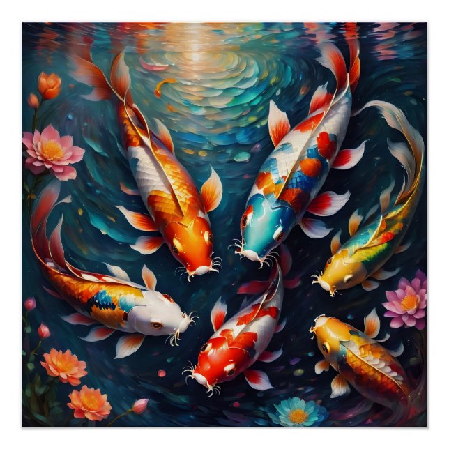 Colourful Koi Fish no 3 Glossy Poster (Front)